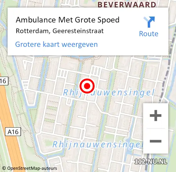 Locatie op kaart van de 112 melding: Ambulance Met Grote Spoed Naar Rotterdam, Geeresteinstraat op 18 maart 2018 10:28