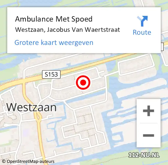 Locatie op kaart van de 112 melding: Ambulance Met Spoed Naar Westzaan, Jacobus van Waertstraat op 18 maart 2018 10:39