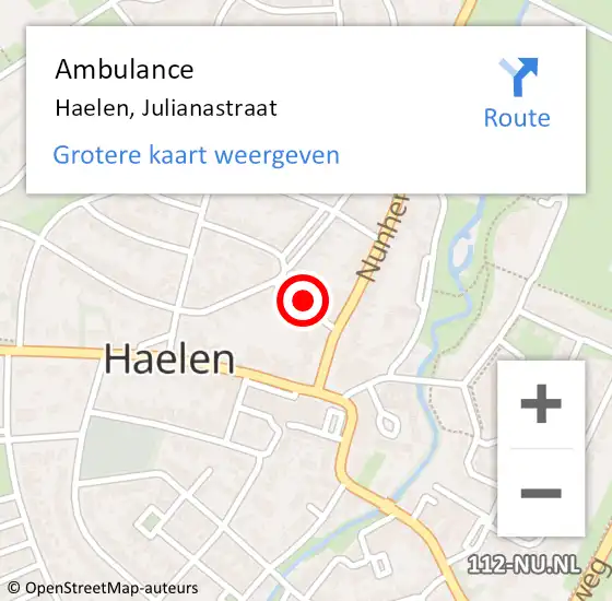 Locatie op kaart van de 112 melding: Ambulance Haelen, Julianastraat op 18 maart 2018 11:20