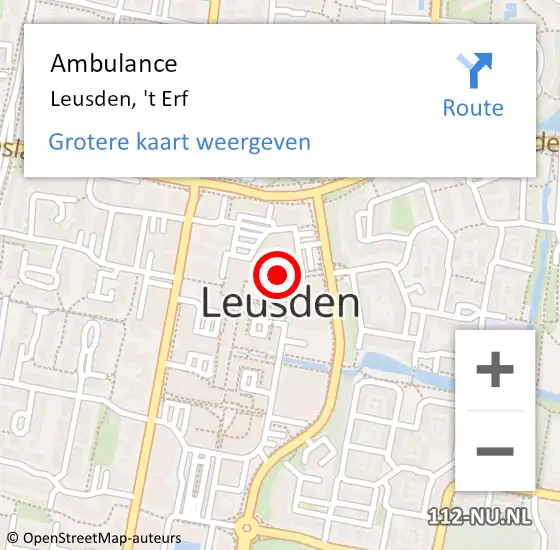 Locatie op kaart van de 112 melding: Ambulance Leusden, 't Erf op 18 maart 2018 11:22