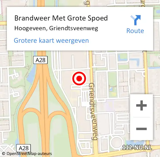 Locatie op kaart van de 112 melding: Brandweer Met Grote Spoed Naar Hoogeveen, Griendtsveenweg op 18 maart 2018 11:51