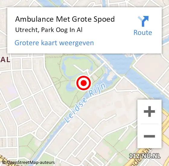 Locatie op kaart van de 112 melding: Ambulance Met Grote Spoed Naar Utrecht, Park Oog In Al op 18 maart 2018 14:38