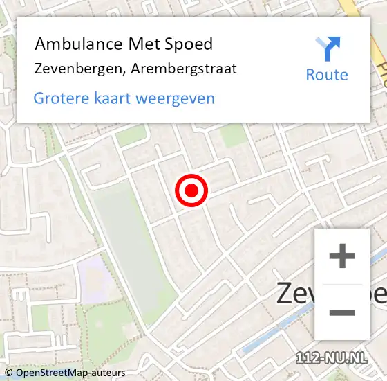 Locatie op kaart van de 112 melding: Ambulance Met Spoed Naar Zevenbergen, Arembergstraat op 18 maart 2018 15:13