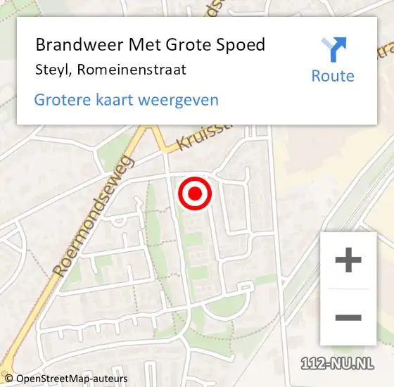 Locatie op kaart van de 112 melding: Brandweer Met Grote Spoed Naar Steyl, Romeinenstraat op 18 maart 2018 16:15