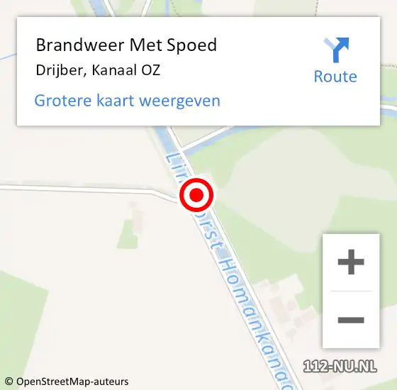 Locatie op kaart van de 112 melding: Brandweer Met Spoed Naar Drijber, Kanaal OZ op 18 maart 2018 17:00