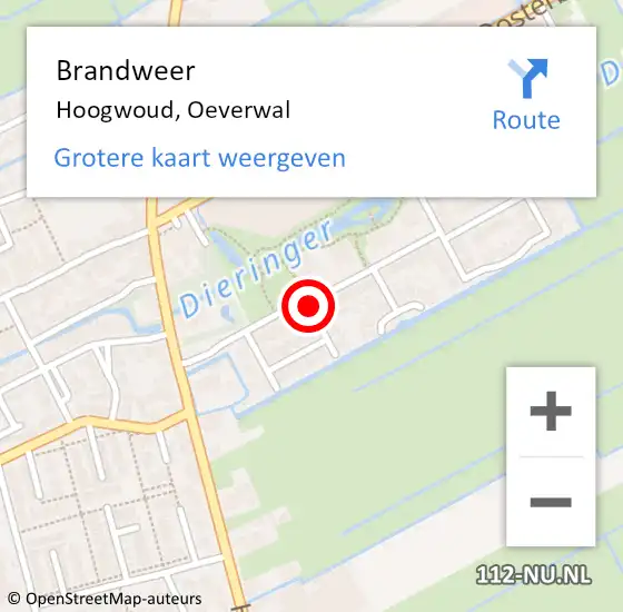 Locatie op kaart van de 112 melding: Brandweer Hoogwoud, Oeverwal op 18 maart 2018 17:27