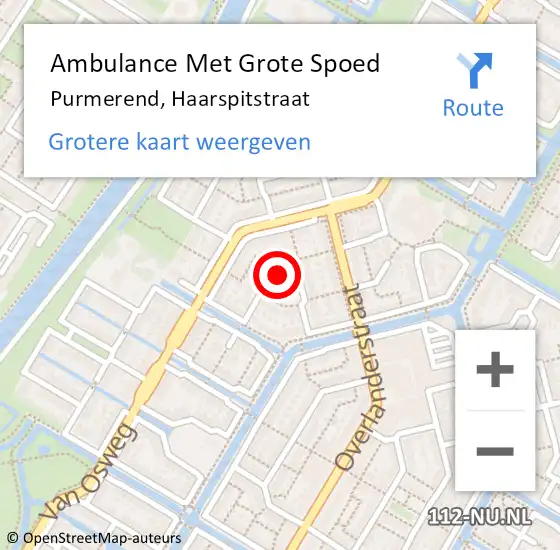 Locatie op kaart van de 112 melding: Ambulance Met Grote Spoed Naar Purmerend, Haarspitstraat op 18 maart 2018 17:47