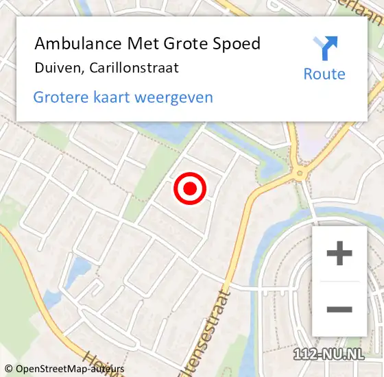 Locatie op kaart van de 112 melding: Ambulance Met Grote Spoed Naar Duiven, Carillonstraat op 18 maart 2018 18:53