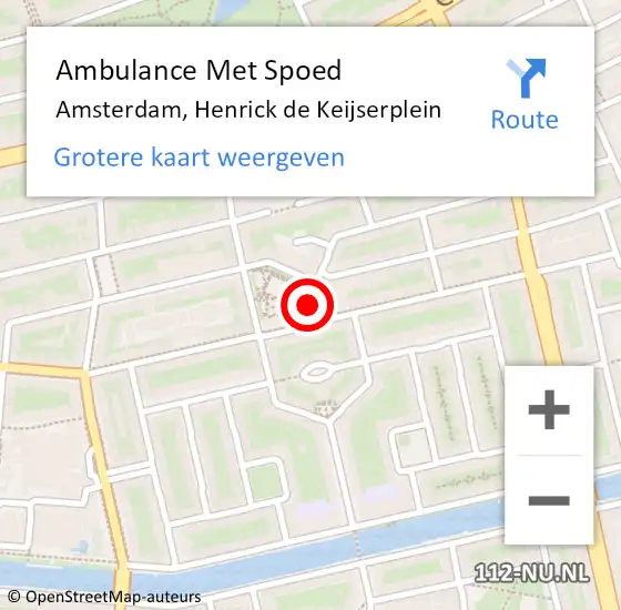 Locatie op kaart van de 112 melding: Ambulance Met Spoed Naar Amsterdam, Henrick de Keijserplein op 18 maart 2018 19:14