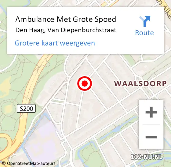 Locatie op kaart van de 112 melding: Ambulance Met Grote Spoed Naar Den Haag, Van Diepenburchstraat op 18 maart 2018 19:20