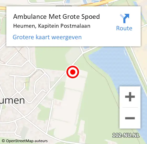 Locatie op kaart van de 112 melding: Ambulance Met Grote Spoed Naar Heumen, Kapitein Postmalaan op 18 maart 2018 19:42