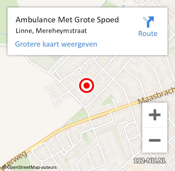 Locatie op kaart van de 112 melding: Ambulance Met Grote Spoed Naar Linne, Mereheymstraat op 18 maart 2018 22:15