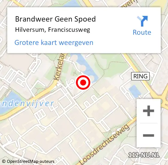 Locatie op kaart van de 112 melding: Brandweer Geen Spoed Naar Hilversum, Franciscusweg op 18 maart 2018 23:39