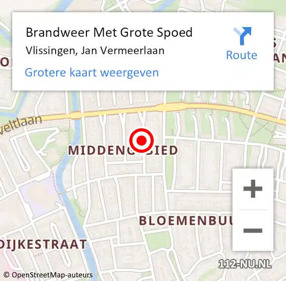 Locatie op kaart van de 112 melding: Brandweer Met Grote Spoed Naar Vlissingen, Jan Vermeerlaan op 18 maart 2018 23:59