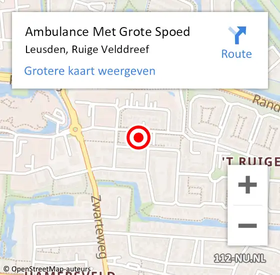 Locatie op kaart van de 112 melding: Ambulance Met Grote Spoed Naar Leusden, Ruige Velddreef op 19 maart 2018 00:31