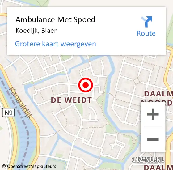 Locatie op kaart van de 112 melding: Ambulance Met Spoed Naar Koedijk, Blaer op 19 maart 2018 01:10