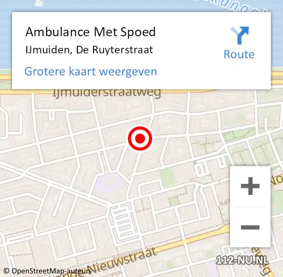Locatie op kaart van de 112 melding: Ambulance Met Spoed Naar IJmuiden, De Ruyterstraat op 19 maart 2018 01:38