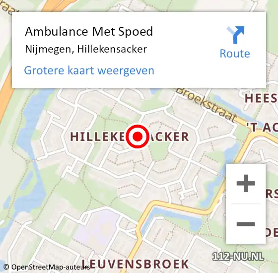 Locatie op kaart van de 112 melding: Ambulance Met Spoed Naar Nijmegen, Hillekensacker op 19 maart 2018 01:38