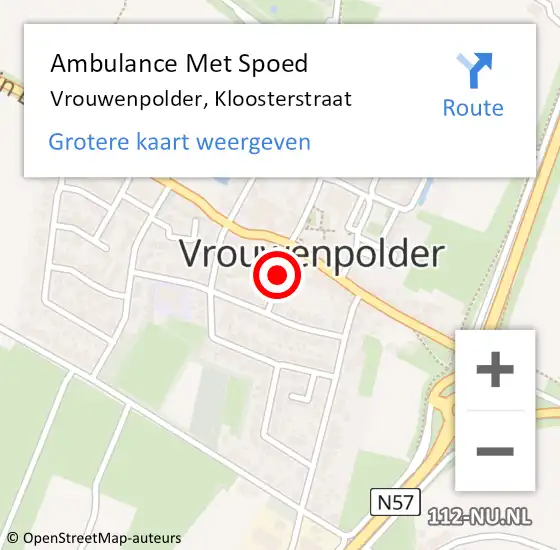 Locatie op kaart van de 112 melding: Ambulance Met Spoed Naar Vrouwenpolder, Kloosterstraat op 19 maart 2018 01:46