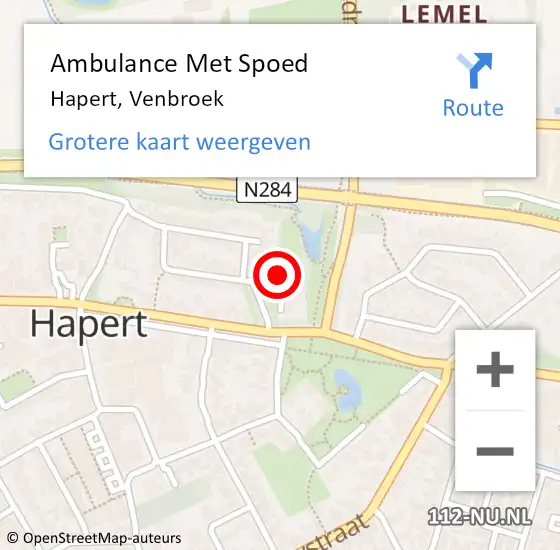 Locatie op kaart van de 112 melding: Ambulance Met Spoed Naar Hapert, Venbroek op 19 maart 2018 02:04