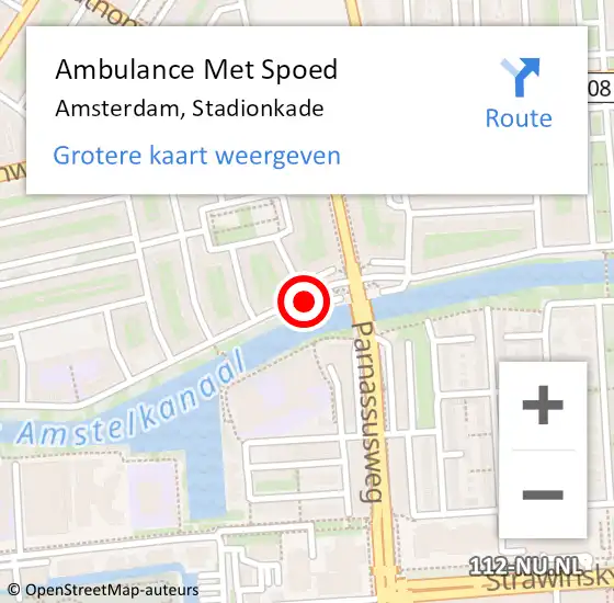 Locatie op kaart van de 112 melding: Ambulance Met Spoed Naar Amsterdam, Stadionkade op 19 maart 2018 05:40