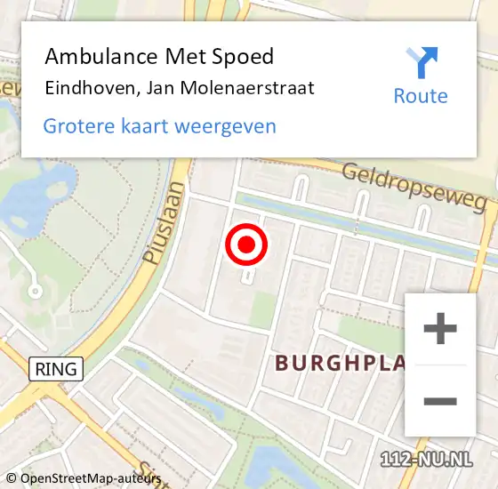 Locatie op kaart van de 112 melding: Ambulance Met Spoed Naar Eindhoven, Jan Molenaerstraat op 19 maart 2018 08:34