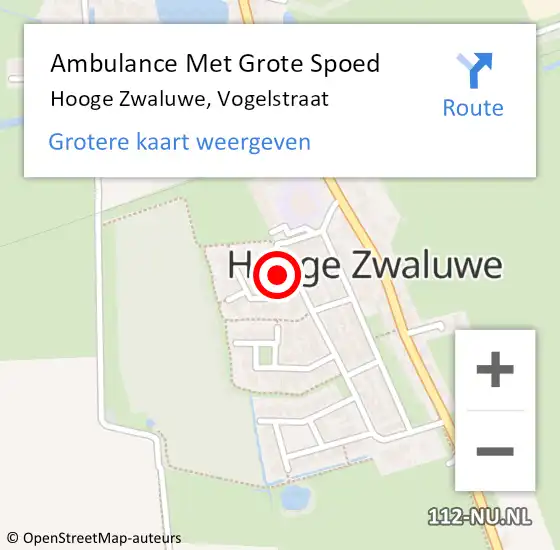 Locatie op kaart van de 112 melding: Ambulance Met Grote Spoed Naar Hooge Zwaluwe, Vogelstraat op 19 maart 2018 09:49