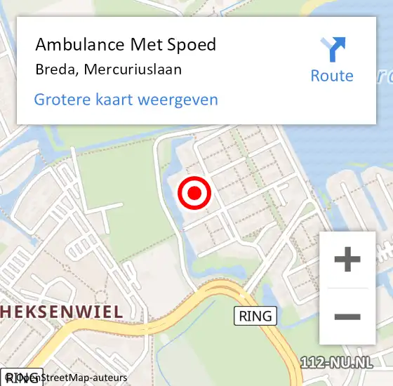 Locatie op kaart van de 112 melding: Ambulance Met Spoed Naar Breda, Mercuriuslaan op 19 maart 2018 10:01