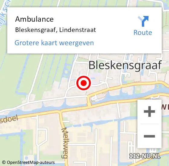 Locatie op kaart van de 112 melding: Ambulance Bleskensgraaf, Lindenstraat op 19 februari 2014 14:54