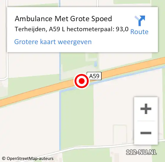 Locatie op kaart van de 112 melding: Ambulance Met Grote Spoed Naar Terheijden, A59 L hectometerpaal: 93,0 op 19 maart 2018 11:17