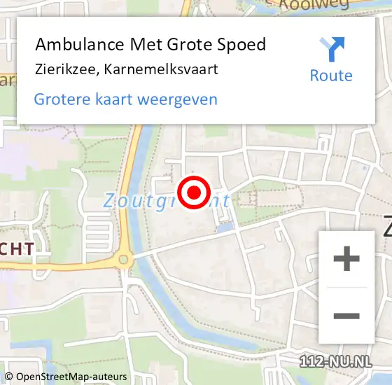 Locatie op kaart van de 112 melding: Ambulance Met Grote Spoed Naar Zierikzee, Karnemelksvaart op 19 maart 2018 11:19