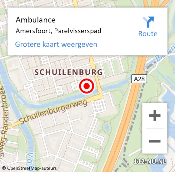 Locatie op kaart van de 112 melding: Ambulance Amersfoort, Parelvisserspad op 19 maart 2018 11:31