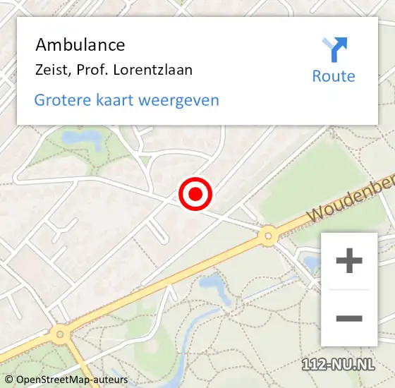 Locatie op kaart van de 112 melding: Ambulance Zeist, Prof. Lorentzlaan op 19 maart 2018 11:33
