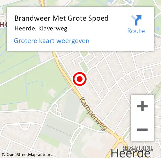 Locatie op kaart van de 112 melding: Brandweer Met Grote Spoed Naar Heerde, Klaverweg op 19 maart 2018 11:59