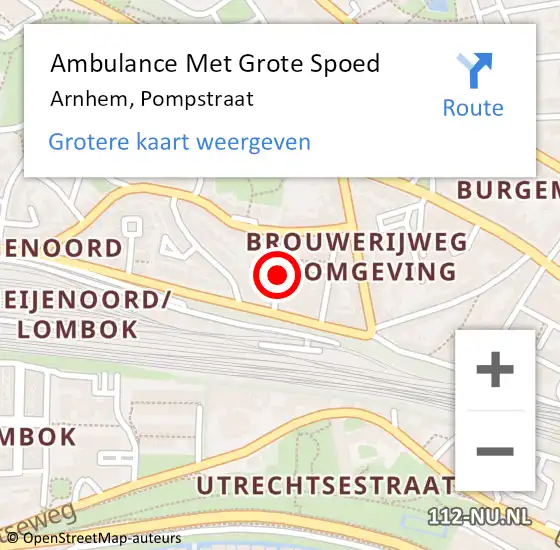 Locatie op kaart van de 112 melding: Ambulance Met Grote Spoed Naar Arnhem, Pompstraat op 19 maart 2018 15:32