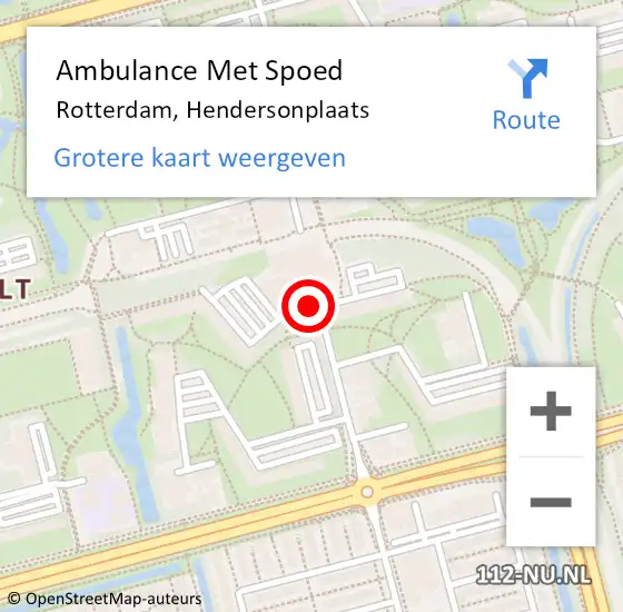 Locatie op kaart van de 112 melding: Ambulance Met Spoed Naar Rotterdam, Hendersonplaats op 19 maart 2018 17:39