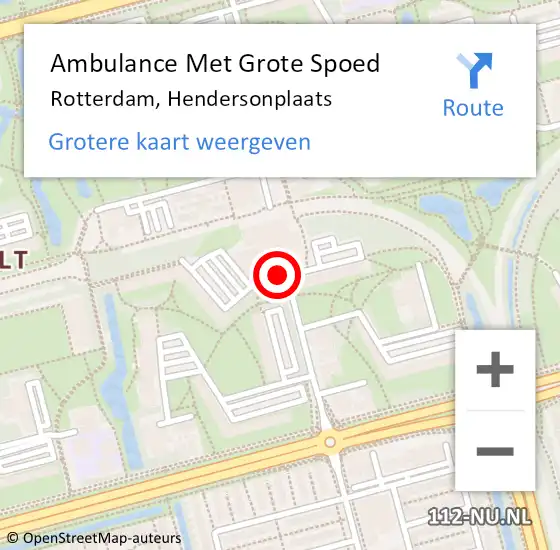 Locatie op kaart van de 112 melding: Ambulance Met Grote Spoed Naar Rotterdam, Hendersonplaats op 19 maart 2018 17:54