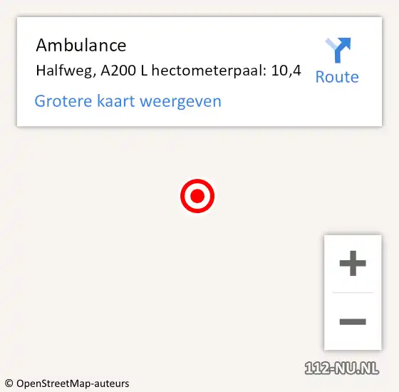 Locatie op kaart van de 112 melding: Ambulance Halfweg, A200 L hectometerpaal: 10,4 op 19 maart 2018 17:58
