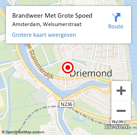 Locatie op kaart van de 112 melding: Brandweer Met Grote Spoed Naar Amsterdam, Welsumerstraat op 19 maart 2018 18:13