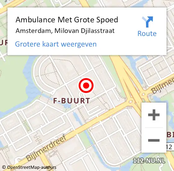 Locatie op kaart van de 112 melding: Ambulance Met Grote Spoed Naar Amsterdam, Milovan Djilasstraat op 19 maart 2018 18:47