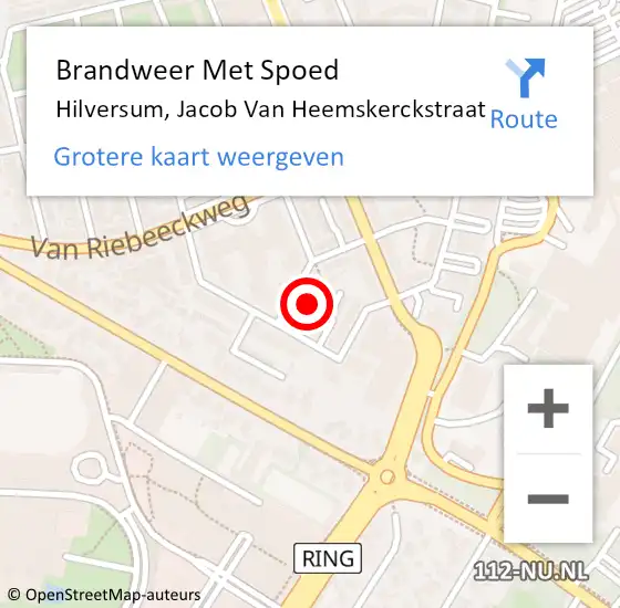 Locatie op kaart van de 112 melding: Brandweer Met Spoed Naar Hilversum, Jacob Van Heemskerckstraat op 19 maart 2018 19:11