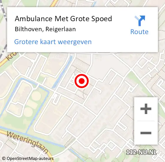 Locatie op kaart van de 112 melding: Ambulance Met Grote Spoed Naar Bilthoven, Reigerlaan op 19 maart 2018 19:28