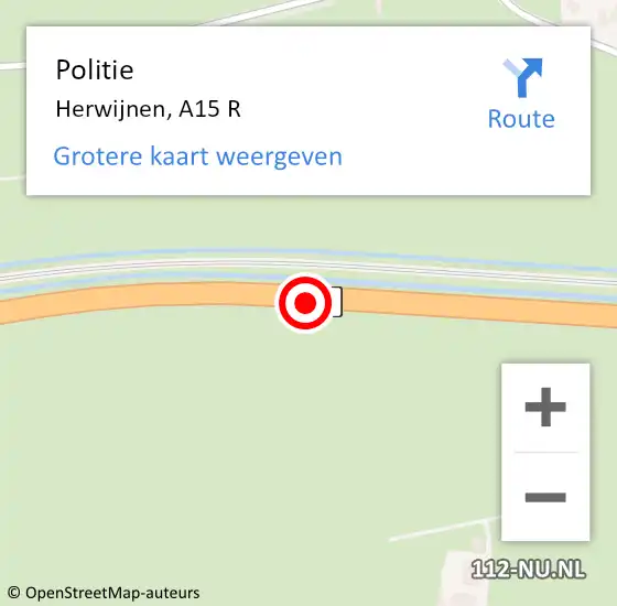 Locatie op kaart van de 112 melding: Politie Herwijnen, A15 R op 19 maart 2018 19:37