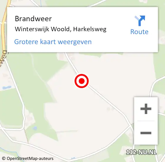 Locatie op kaart van de 112 melding: Brandweer Winterswijk Woold, Harkelsweg op 19 maart 2018 19:56