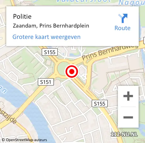 Locatie op kaart van de 112 melding: Politie Zaandam, Prins Bernhardplein op 19 maart 2018 20:08