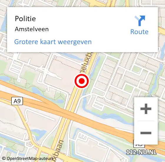 Locatie op kaart van de 112 melding: Politie Amstelveen op 19 maart 2018 22:11