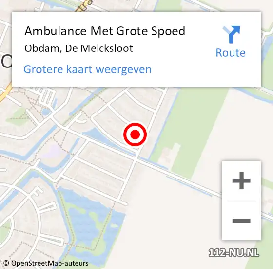 Locatie op kaart van de 112 melding: Ambulance Met Grote Spoed Naar Obdam, De Melcksloot op 19 maart 2018 23:50