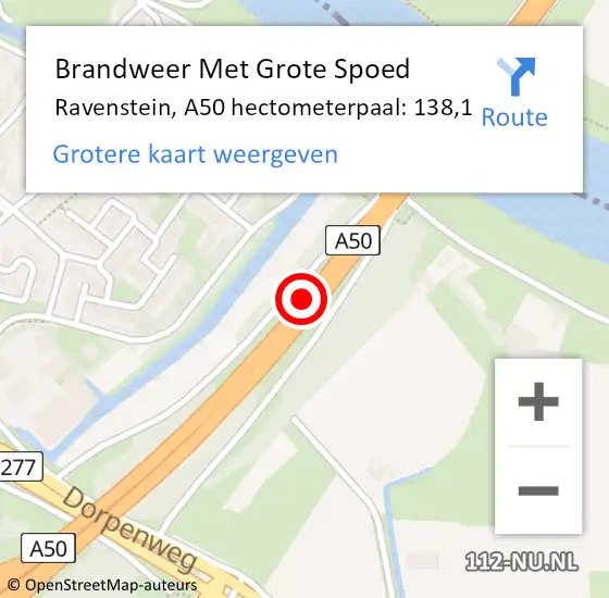 Locatie op kaart van de 112 melding: Brandweer Met Grote Spoed Naar Ravenstein, A50 L hectometerpaal: 139,0 op 20 maart 2018 01:08