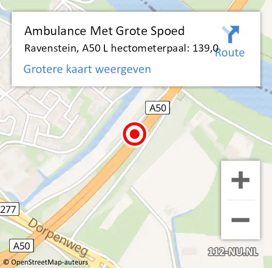 Locatie op kaart van de 112 melding: Ambulance Met Grote Spoed Naar Ravenstein, A50 L hectometerpaal: 139,0 op 20 maart 2018 01:09
