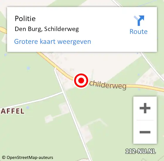 Locatie op kaart van de 112 melding: Politie Den Burg, Schilderweg op 20 maart 2018 07:40